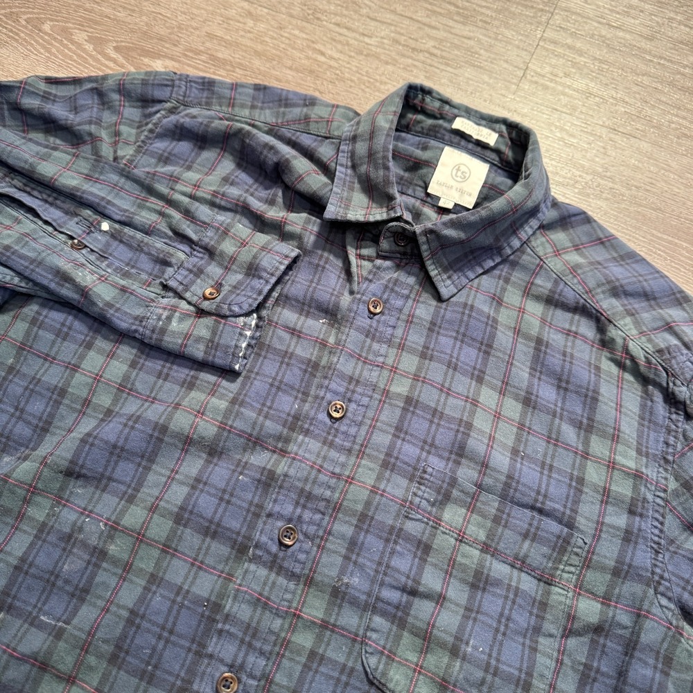 Taylor Stitch Shirt‎ Mens 42 Blue Green Plaid 100% Cotton Vintage Casual adult